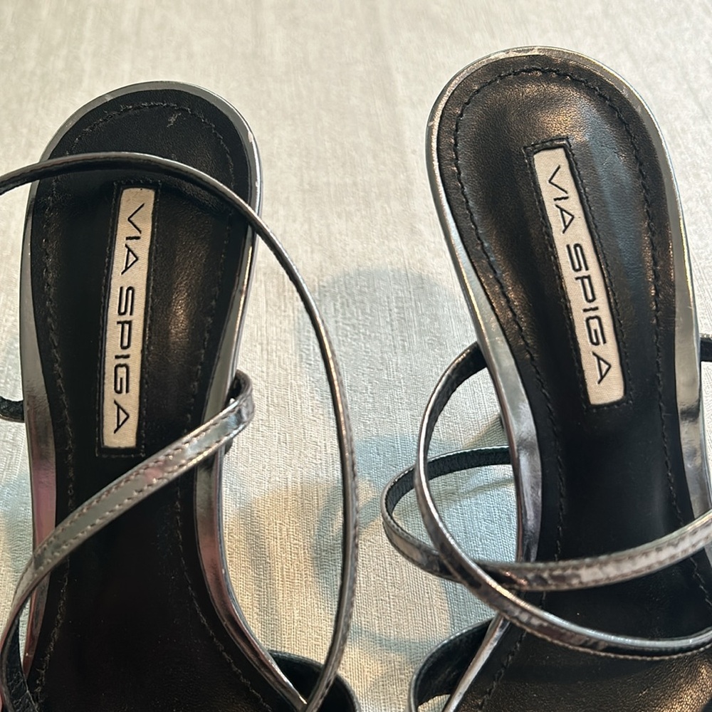 Via Spiga Strappy Metallic Stiletto Sandal Heels - Picture 2 of 9